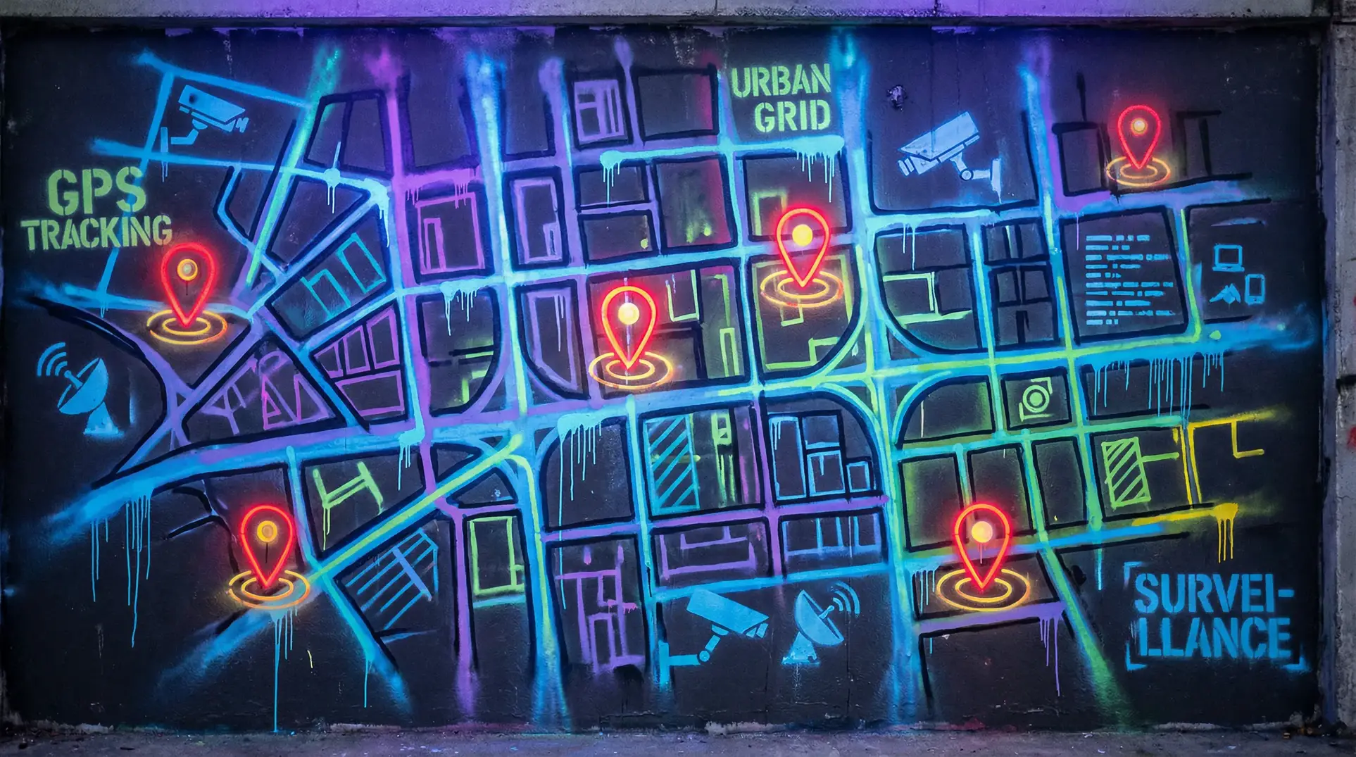 无翼工番口番 狗仔追踪地图 - 城市涂鸦风格